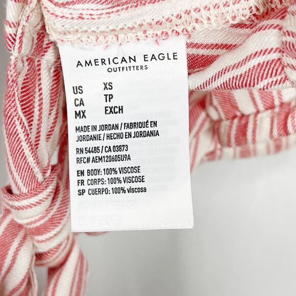 New American Eagle XSmall XS Red Cream Striped Tie Front Button Front Shirt Top - Picture 7 of 9